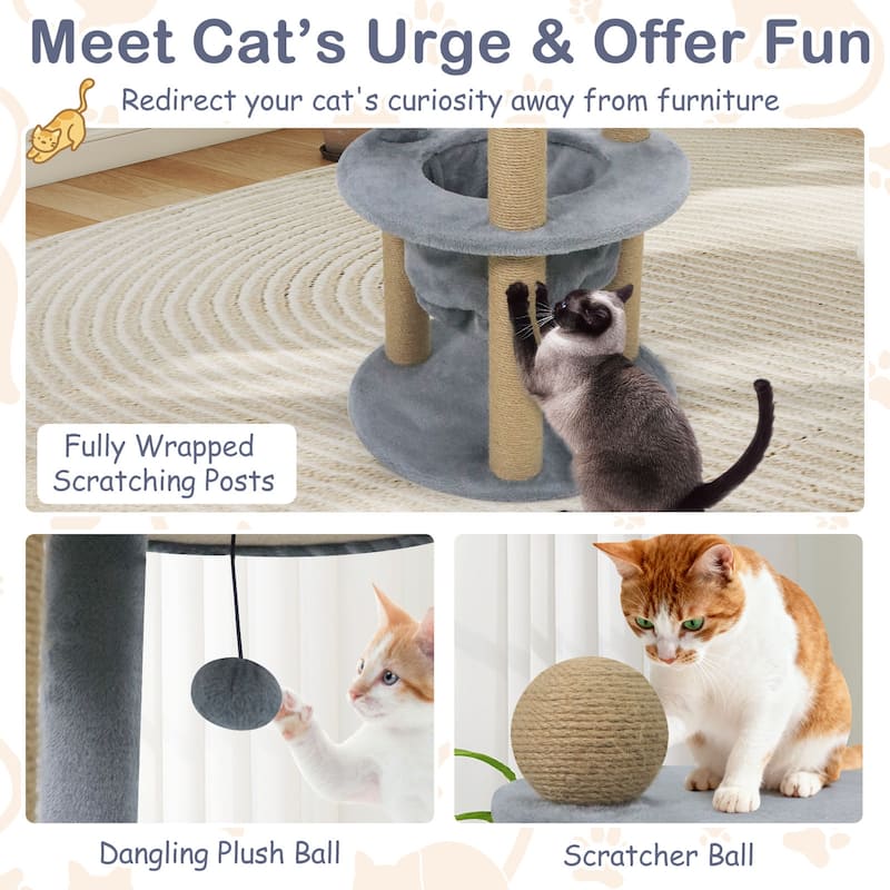 Gymax 48'' Tall Cat Towel w/Cat Nest Scratching Posts Ball Top Perch