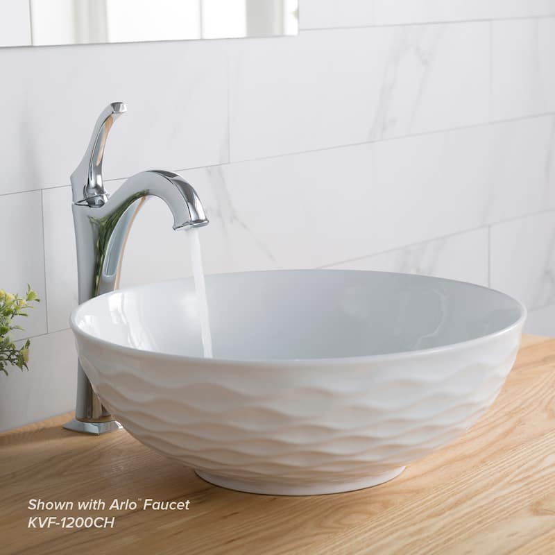 KRAUS Viva 16 1/2 inch Round Porcelain Ceramic Vessel Bathroom Sink