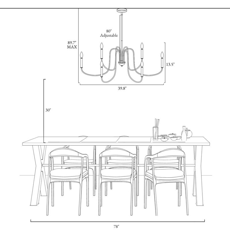 Farmhouse 6-Light White Vintage Chandelier 39.8 IN Classic Light for Dining Living Room - D 39.8" x H 13.5"