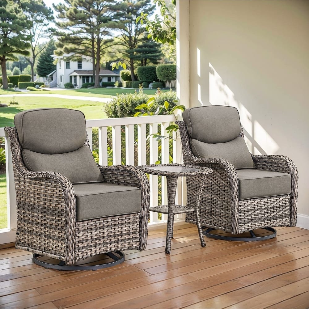 Meyreso 3-Piece Wicker Patio Swivel Glider Chairs with 6-Inch Thick Cushions and Side Table