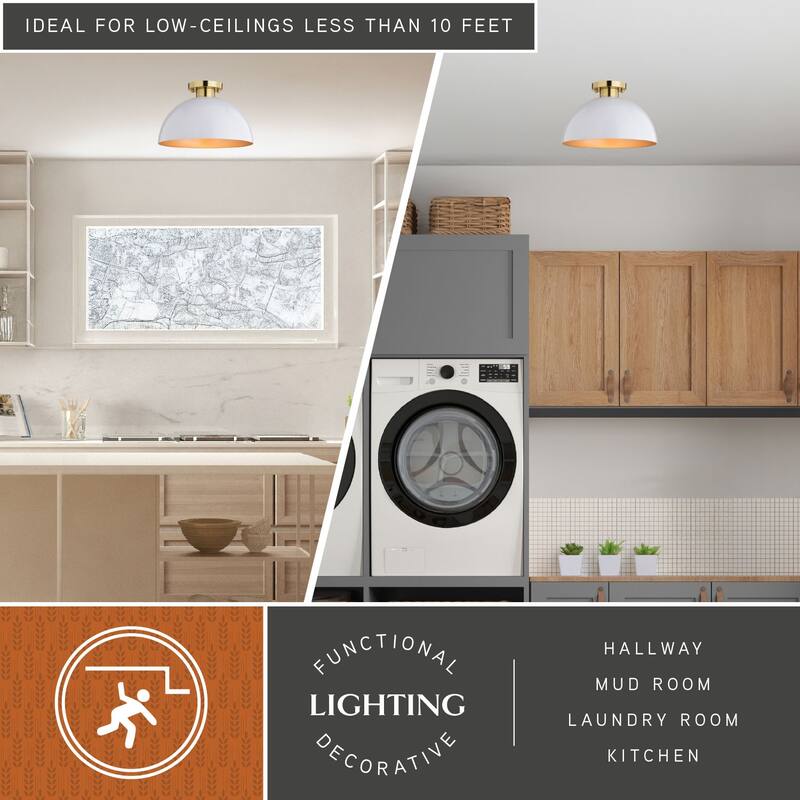 Devon 12.75-in W LED Compatible Mid-Century Modern Semi Flush Mount Ceiling Light
