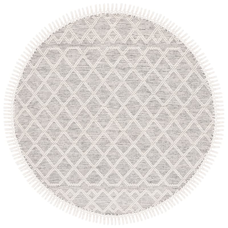 SAFAVIEH Handmade Vermont Araceli Transitional Wool Rug - 6' Round - Black/Ivory