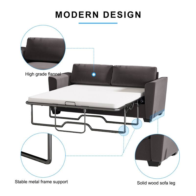MIxoy Modern Velvet Queen Size 2-in-1 Pull Out Sleep Sofa Bed
