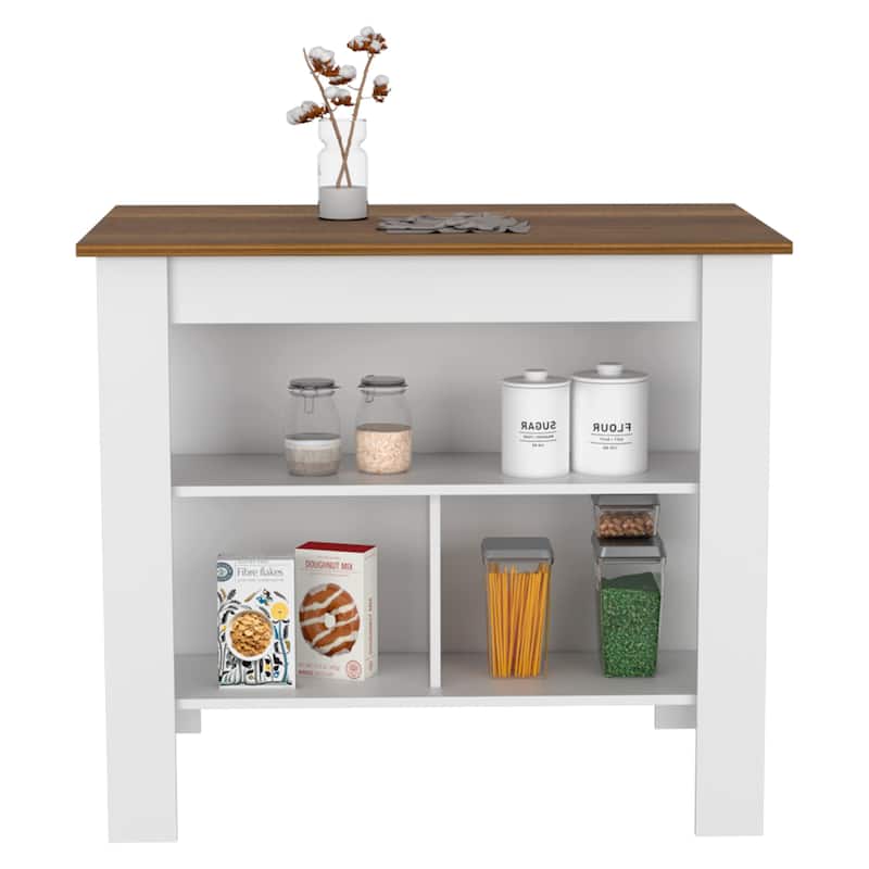 TUHOME Cala 3-Shelf Wooden Casual Kitchen Island