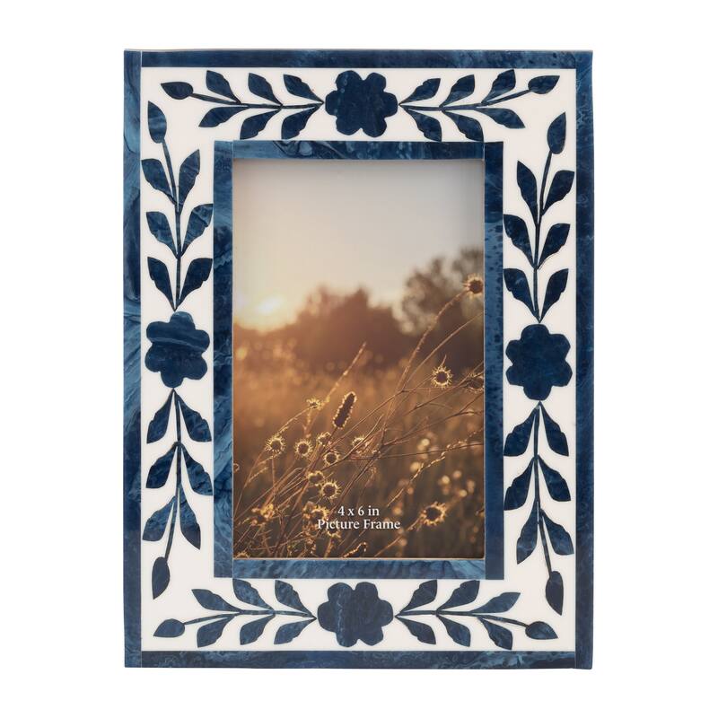 Resin and Wood Floral Petals Photo Frame - Blue, 4x6 in.