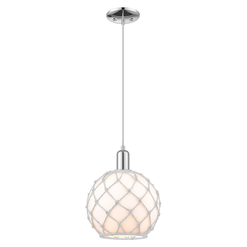 Innovations Lighting Endless Possibilities Arcadia - Farmhouse Rope - 1 Light 10" Cord Hung Mini Pendant - Polished Chrome/White Glass with White Rope