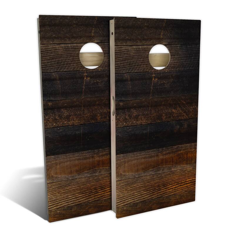 Burnt Shiplap Outdoor Cornhole Board Set - Backyard 2x4 - Include Hole Lights
