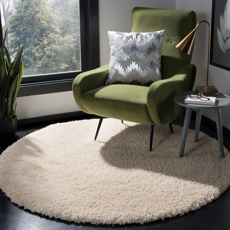 SAFAVIEH California Premium Shag Izat 2-inch Thick Area Rug - 4' Round - Ivory