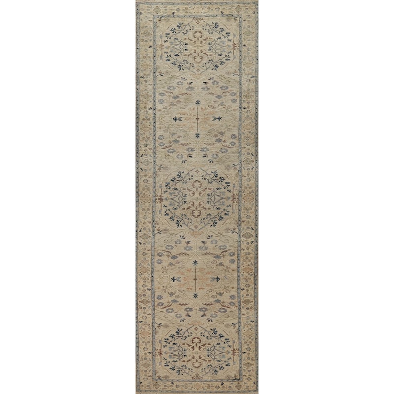 Vegetable Dye Transitional Oushak Turkish Runner Rug Wool Carpet - 3'0" x 12'5"