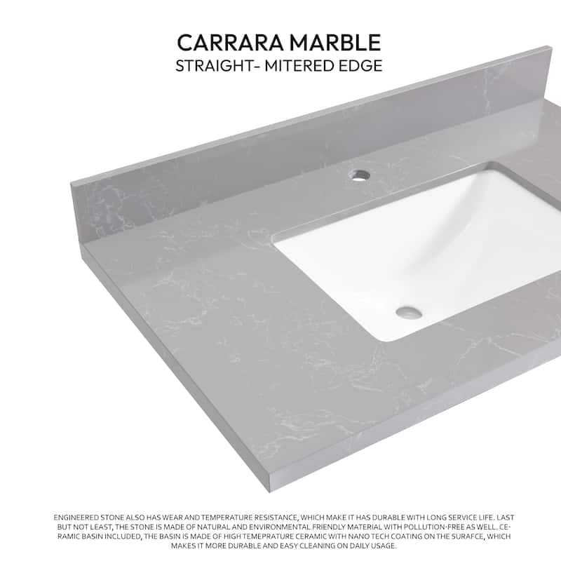 Malaga Composite Stone Vanity Top with White Rectangular Sink