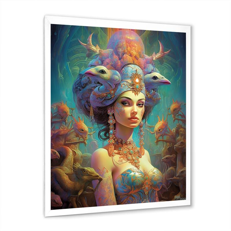 Designart "Exquisite Goddess In Psychedelic Pastels" Fashion Woman Framed Wall Art Living Room