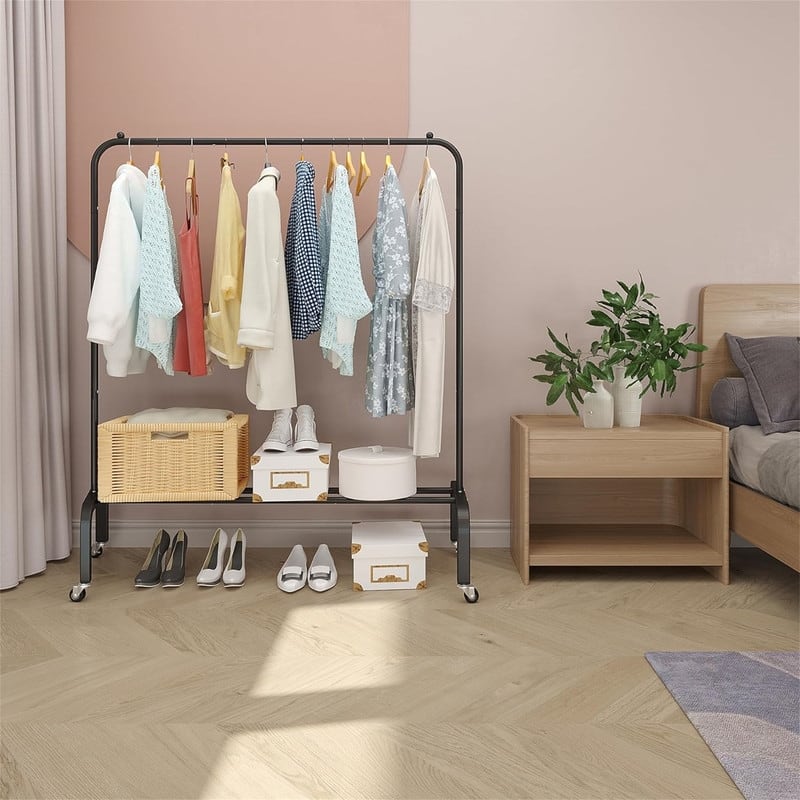 Metal Clothing Rack with Wheels - 15.75"D x 43.31"W x 61"H