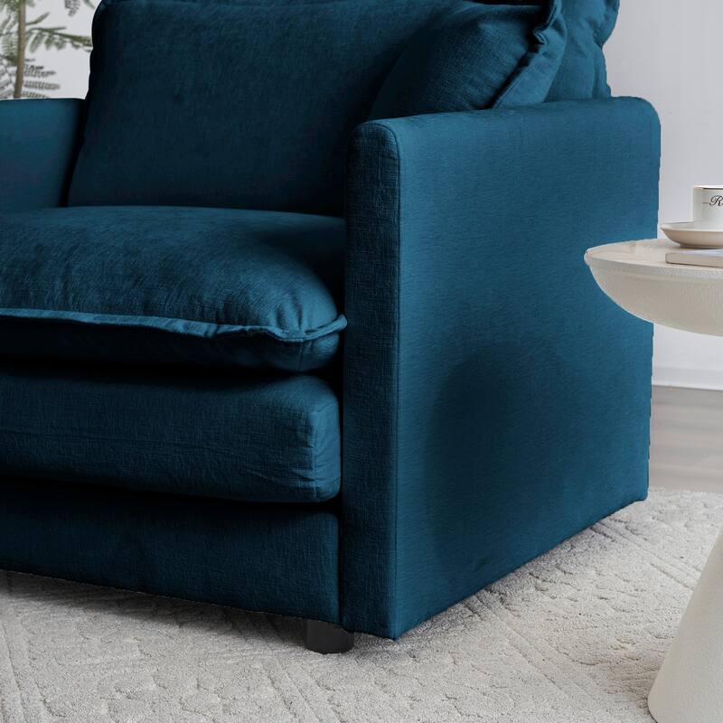 Modern Accent Chair with Ottoman Upholstered Armchair - Blue