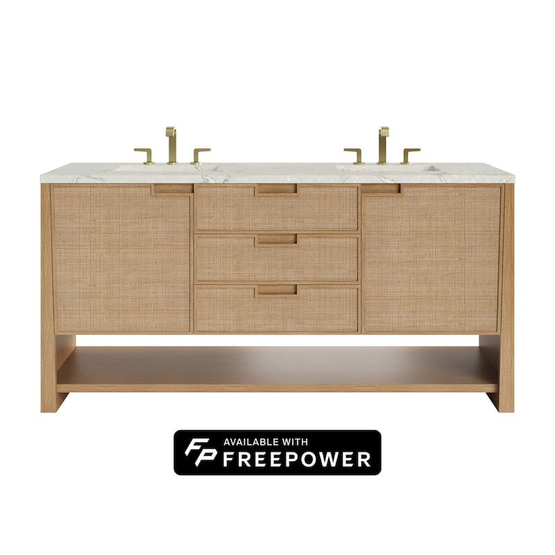 Solene 72" Double Vanity, Seaside Oak, w/FreePower Wireless Charger