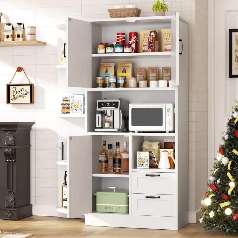 Farmhouse Style 3-Door Storage Cabinet with Adjustable Shelves – Freestanding Pantry Organizer for Kitchen, Dining Room or Bar