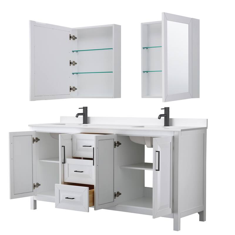 Daria 72-inch Double Vanity, Single Hole Quartz Top, Med Cabinets
