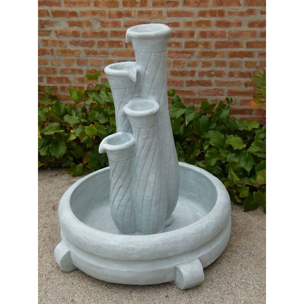 Cascading Four Jug Outdoor Garden Fountain - Marble White - 48"