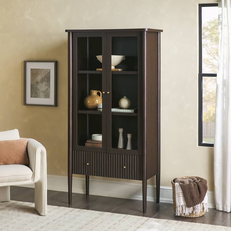 Walker Edison Modern Fluted Glass Bookshelf Cabinet