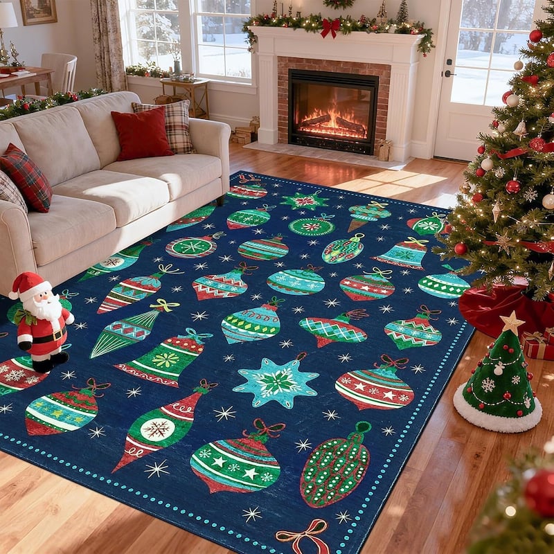 Christmas Winter Snowflake Washable Area Rug for Living Room, Bedroom, Blue - 5*7ft