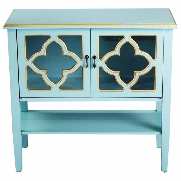 Shop 2 Door Console Cabinet W Quatrefoil Glass Inserts And Shelf
