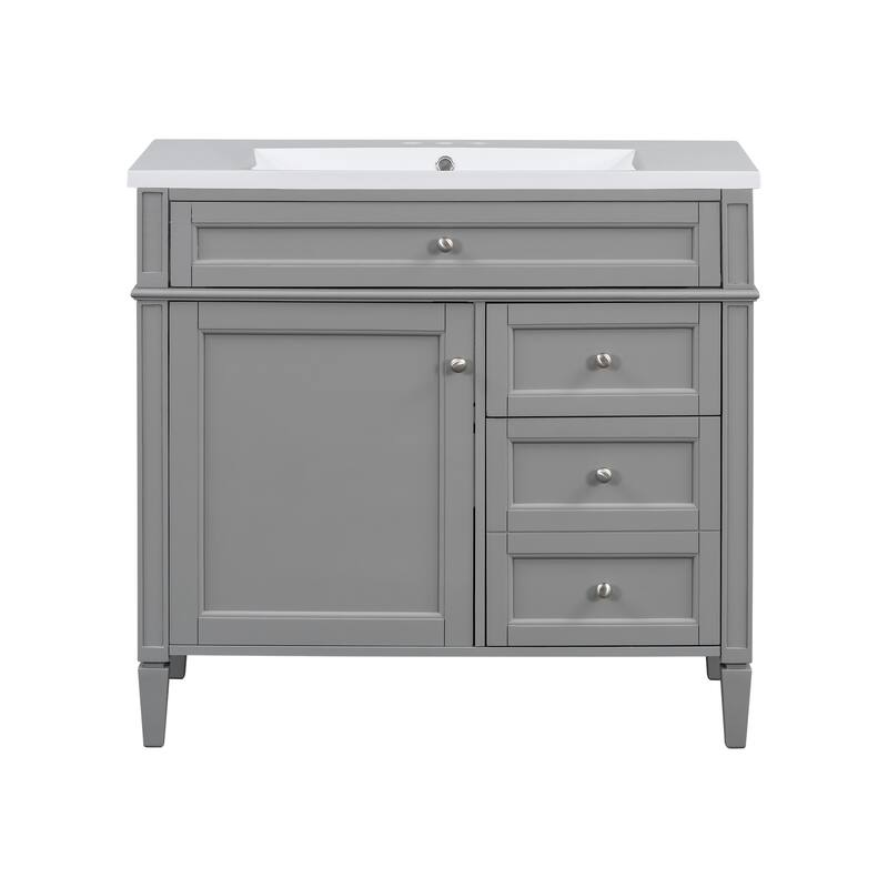 Freestanding Bathroom Vanity & Wall Mounted Mirror Cabinet Set with Resin Sink, Open Shelves, Drawers and Adjustable Shelves