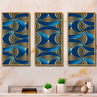 Designart "Geometric abstract waves in gold and marine blue" Mid ...