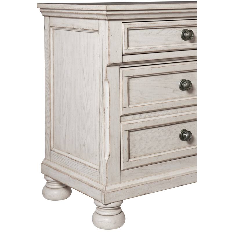 Transitional Wire-Brushed White Nightstand, Hidden Drawer, Bun Feet, Classic Style