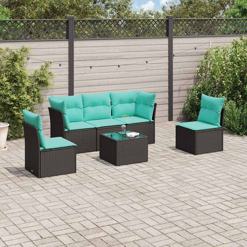 vidaXL 6 Piece Patio Sofa Set with Cushions Black Poly Rattan - 100.2x27.2x78.8