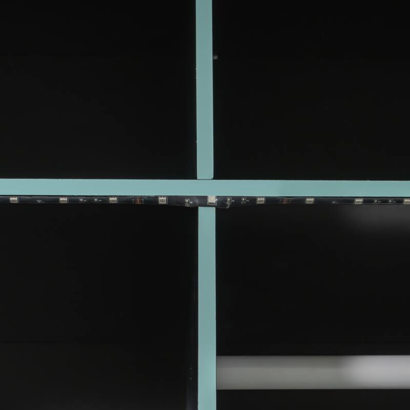 Wooden Storage Loft Bed with Shelves and Wardrobe, Full Size LED Loftbed Frame with Built In Desk