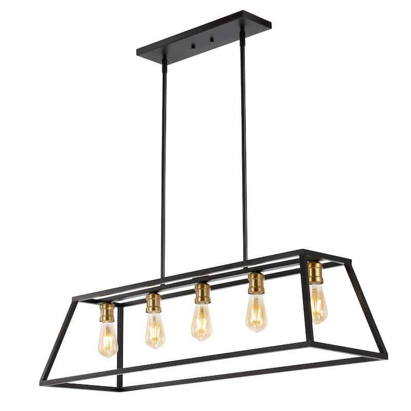 Staunton 38" 5-Light Adjustable Iron Farmhouse Vintage LED Dimmable Pendant, by JONATHAN Y