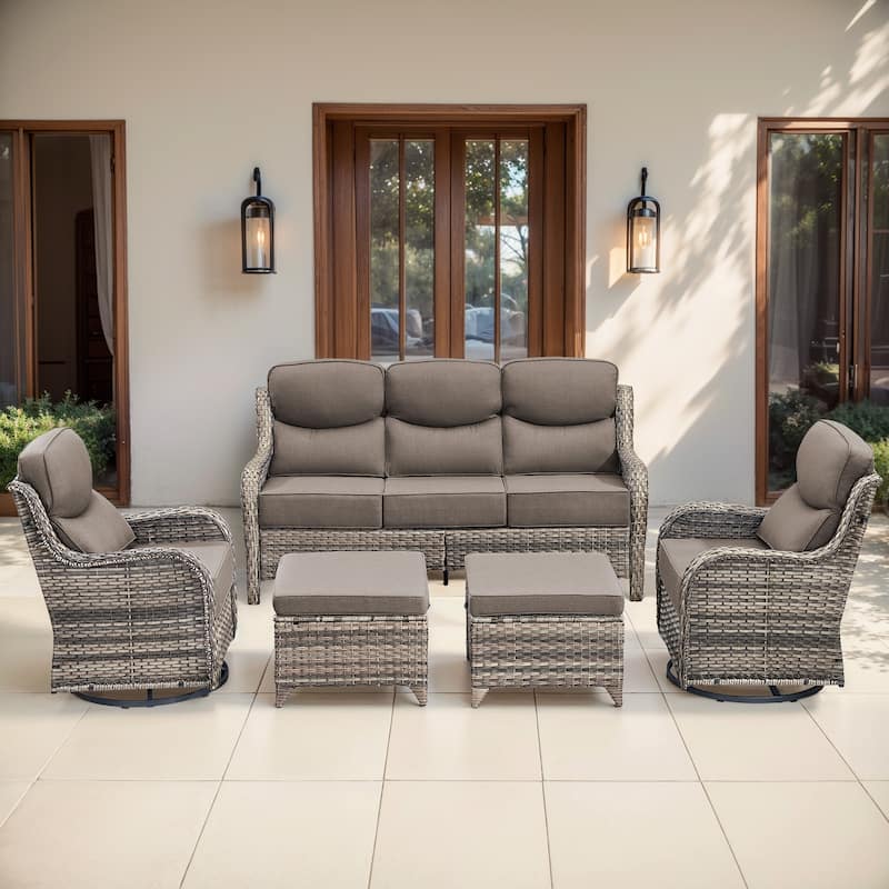 Gymojoy 5-Piece Patio Furniture Set with Swivel Glider Chairs, 6-Inch Ultra-Plush Cushions & Water-Resistant Olefin Fabric