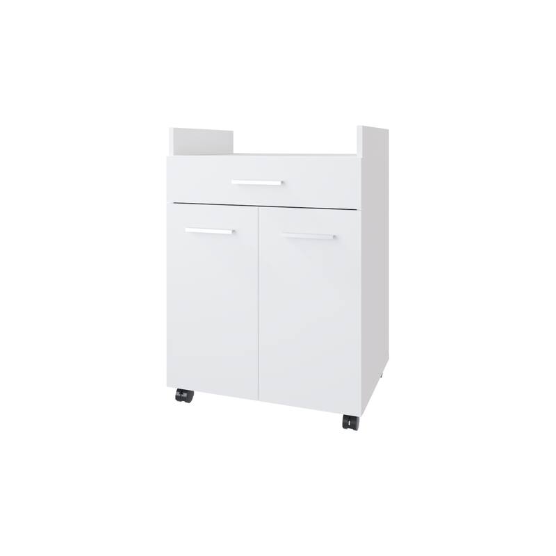 FM FURNITURE Burnside Kitchen Cart with 2 Doors and 1 Drawer, White