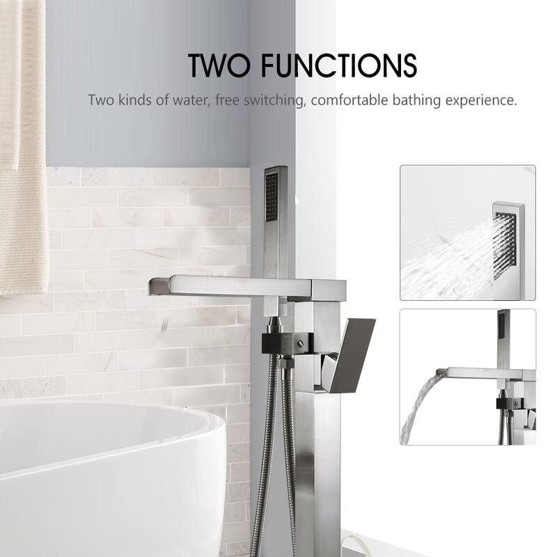 Vanityfair Floor Mount Freestanding Waterfall Bathtub Faucet Tub Filler with Hand Shower