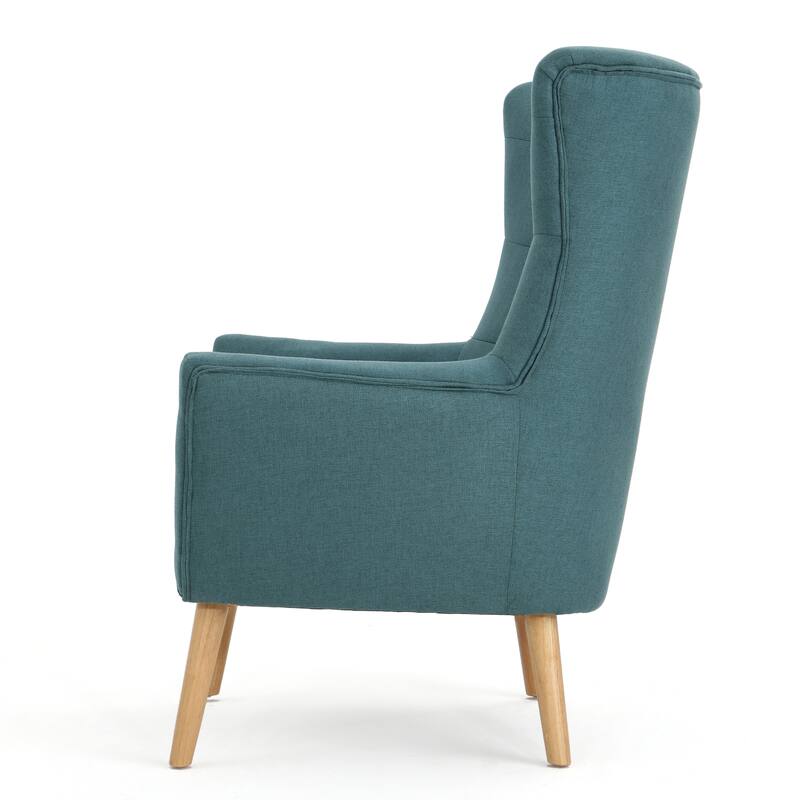 Teal Modern 32.5" High Back Upholstered Button Tufted Wingback Chair with Rubber Wood Legs