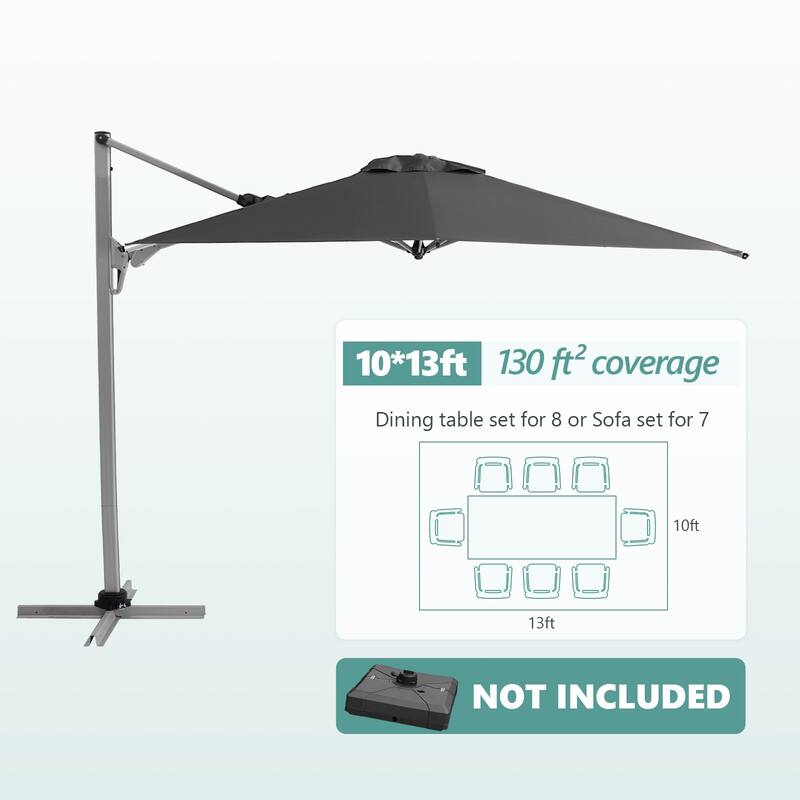 Outdoor 13' x 10' 360 Degree Rotation Double Top Cantilever Umbrella