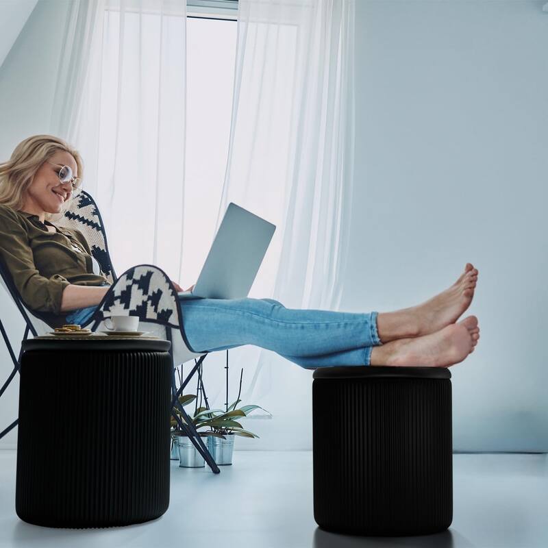 BOSSIN Round Ottoman with Storage Set of 2, Velvet Vanity Stool, Pouf Ottoman Foot Rest