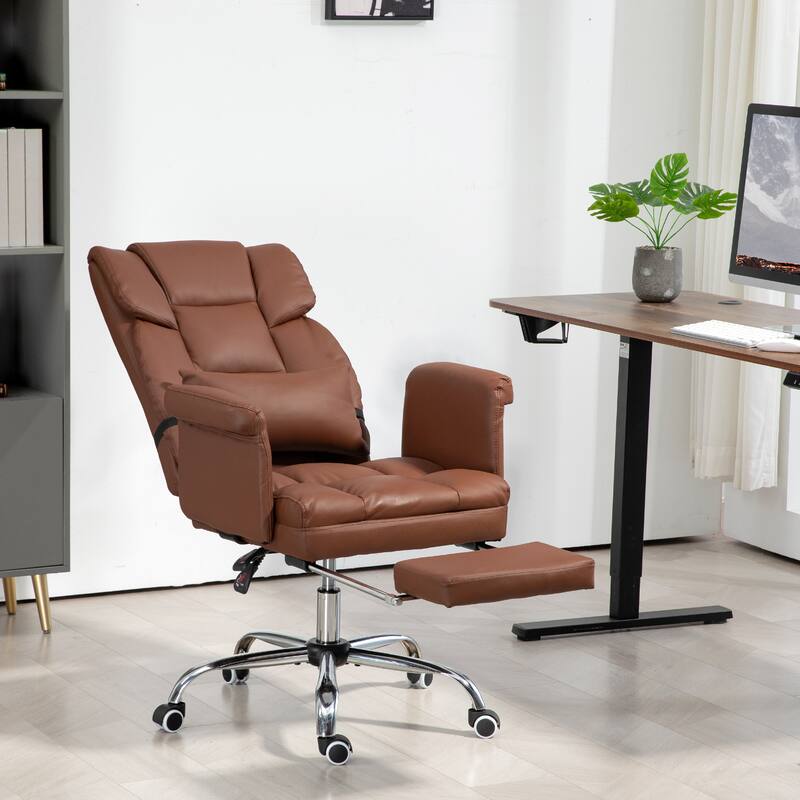 Executive PU Leather Office Chair with Footrest, Reclining Back, and Ergonomic Swivel Design