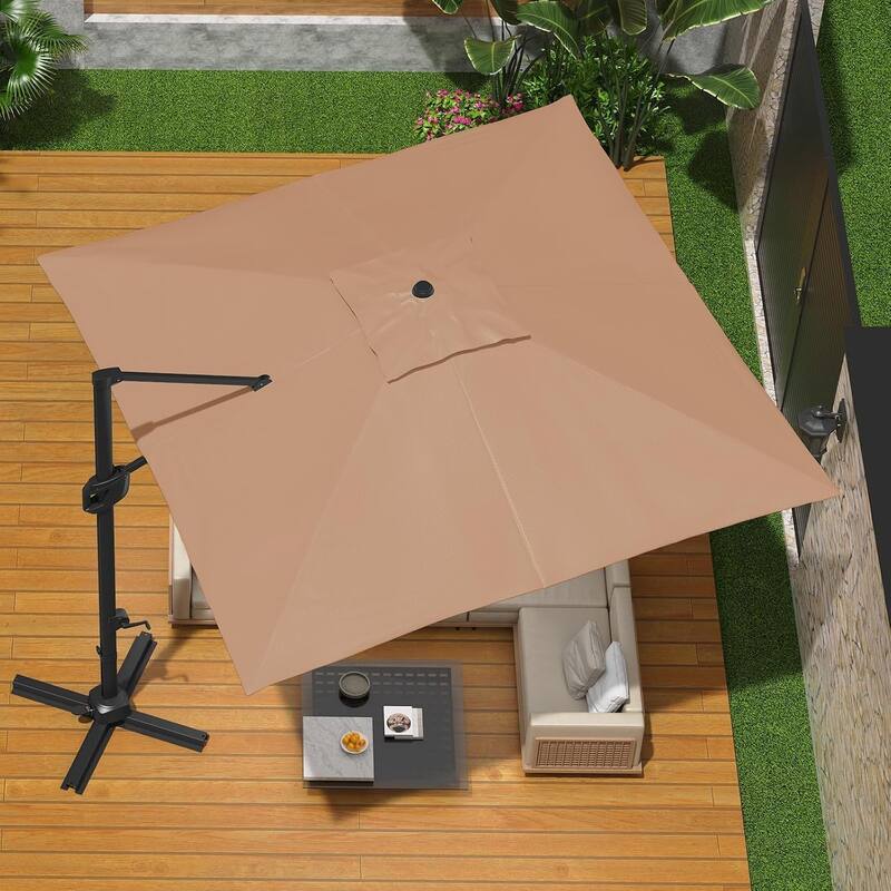 10x10ft 360° Rotation Cantilever Patio Umbrella with Base for Garden