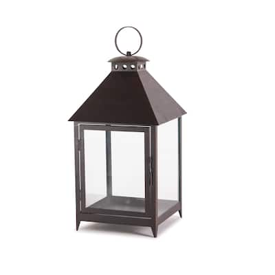 HomeRoots Set Of Two Black Flameless Floor Lantern Candle Holder - 10