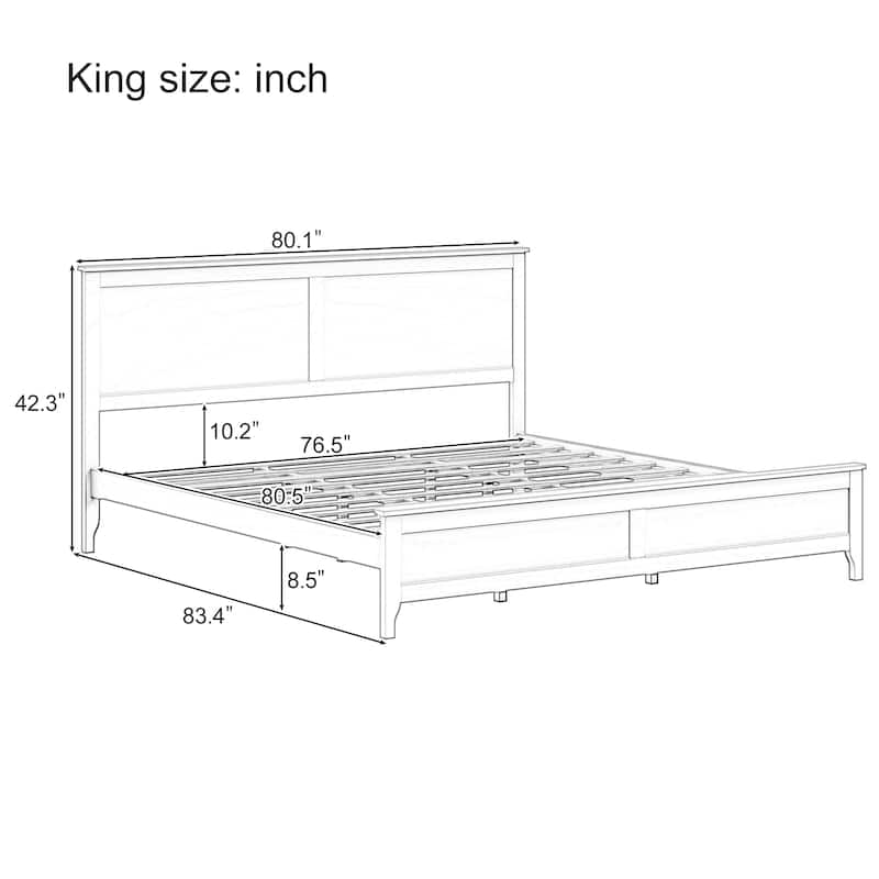Modern Solid Wood King Size Platform Bed with Sturdy Wooden Slats Support,No Box Spring Needed