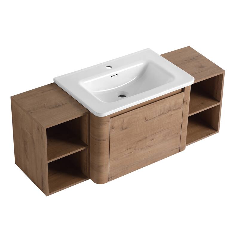 Floating Bathroom Vanity with Sink, Wall-Mounted Bathroom Storage Cabinet, Vanity Cabinet & Ceramic Sink Set