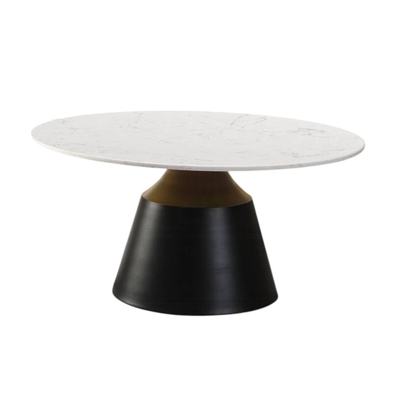 Round Coffee Table with Marble Top in White and Black