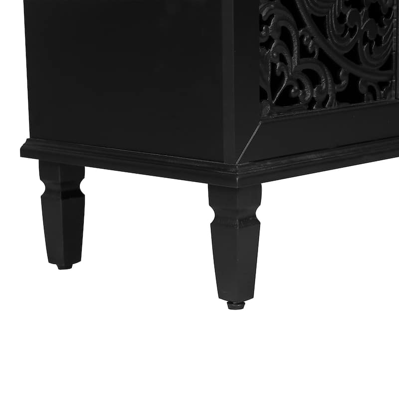 60" Antique Buffet Cabinet with Floral Carvings with Solid Wood Legs&Antique Brass Handles&Adjustable Shelves,TV Stand for 65'