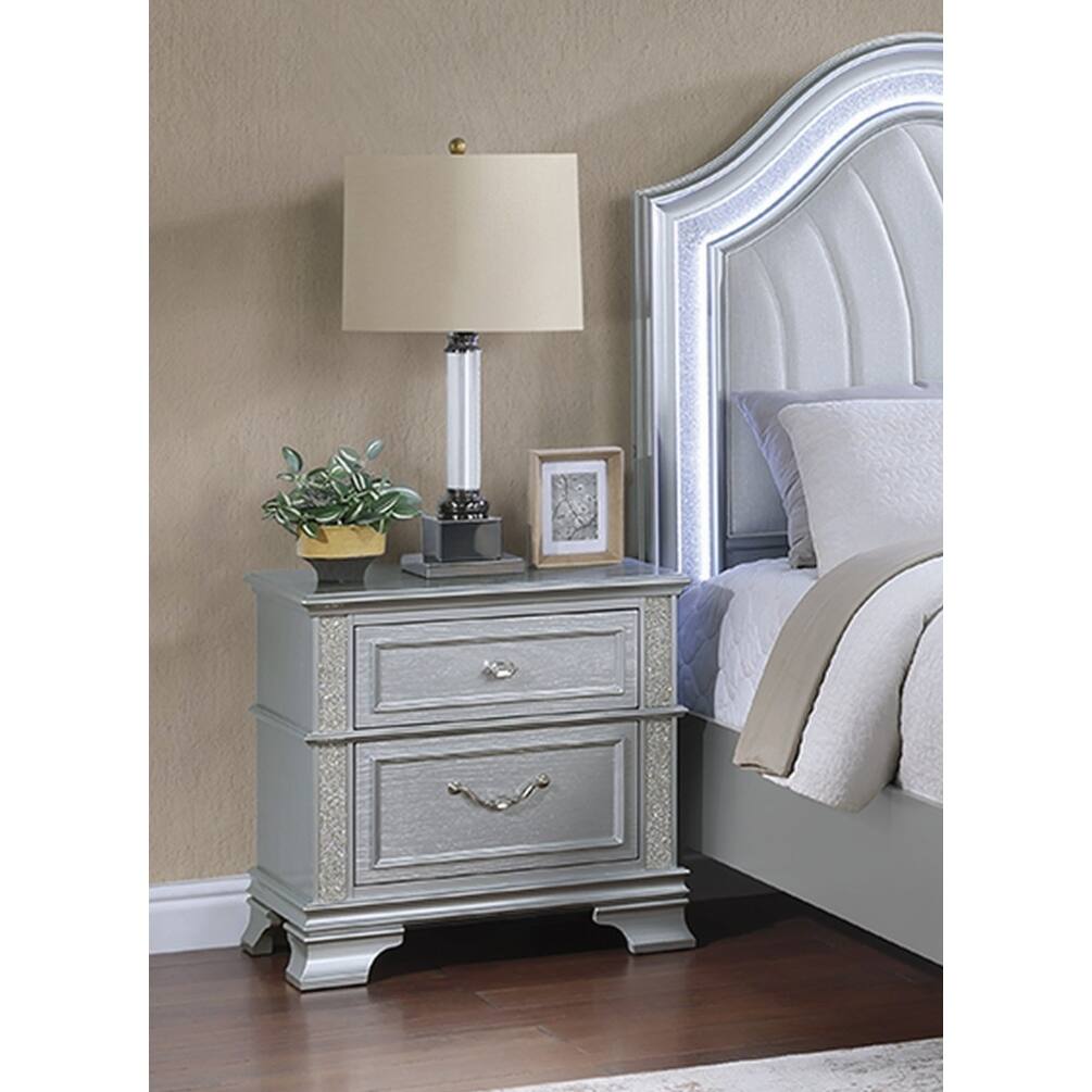 Charming Two-Drawer Nightstand with Sparkling Accents for Bedroom Enhancement