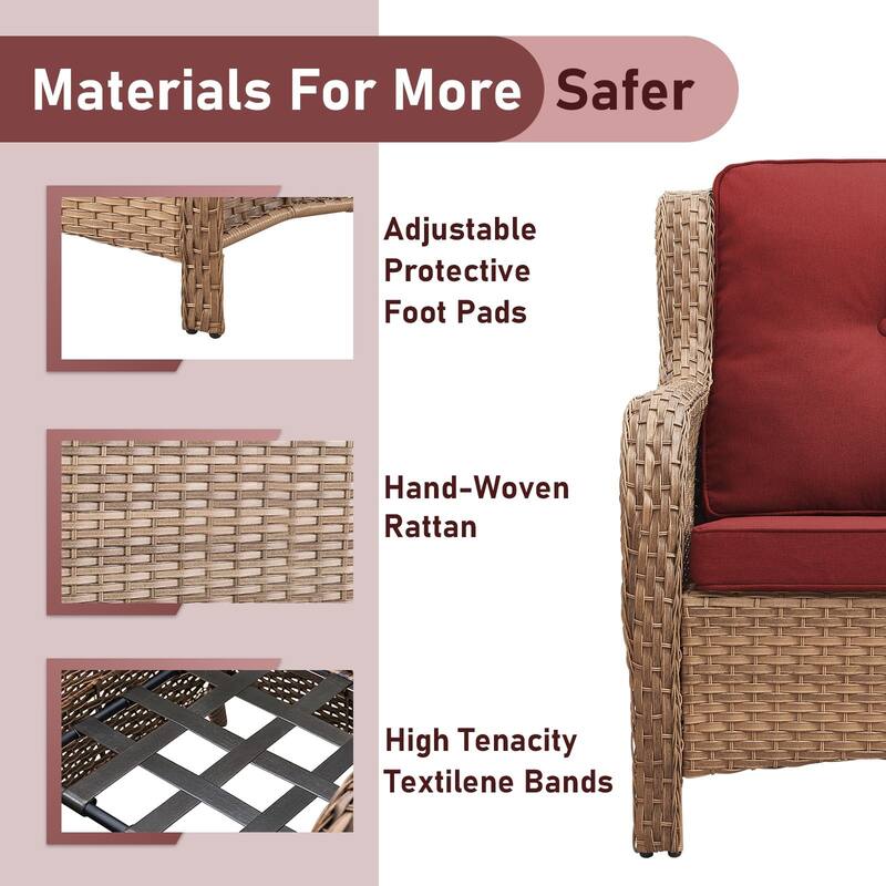 Outdoor Rattan Chair with Coffee Table and Ottoman