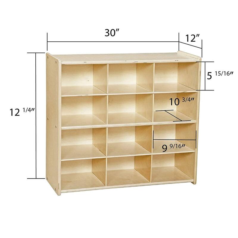 Contender 12 Compartment Toy Storage Cabinet With Assorted Bins, Wooden Montessori Shelves Organization