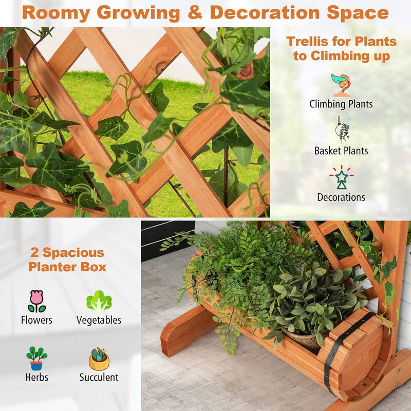 Costway 2-Tier Planter Box Raised Garden Bed Vertical Wooden Container - 18'' x 14'' x 44.5''(L X W X H)