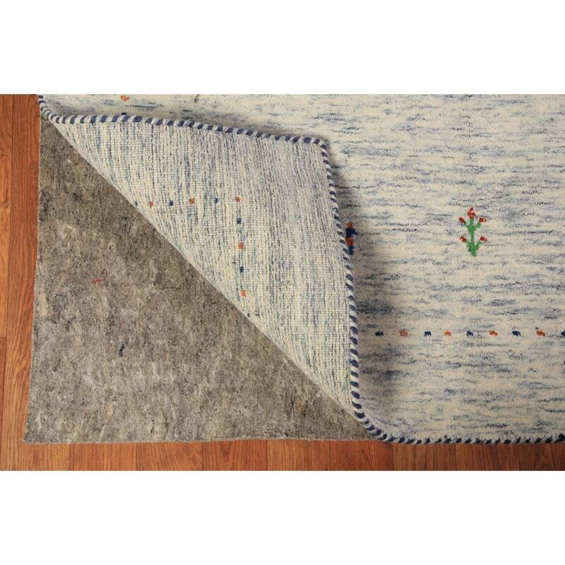Tribal Gabbeh Area Rug Hand-Knotted Beige Modern Wool Carpet - 3'11" x 5'10"