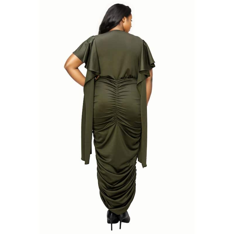 L I V D Women's Plus Size Nadia Ruched V Neck Dress