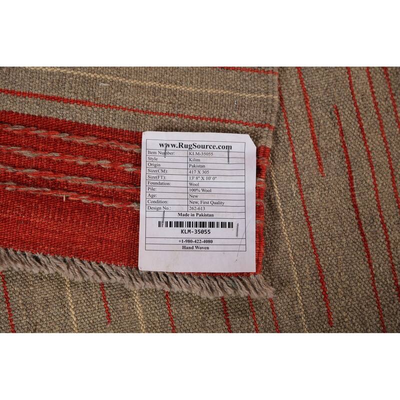 Striped Wool Kilim Oriental Large Rug Wool Carpet - 10'0"x 13'8"